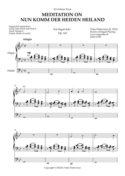 Meditation On Nun Komm, Der Heiden Heiland, Op. 162 (Organ Solo) By Vidas Pinkevicius